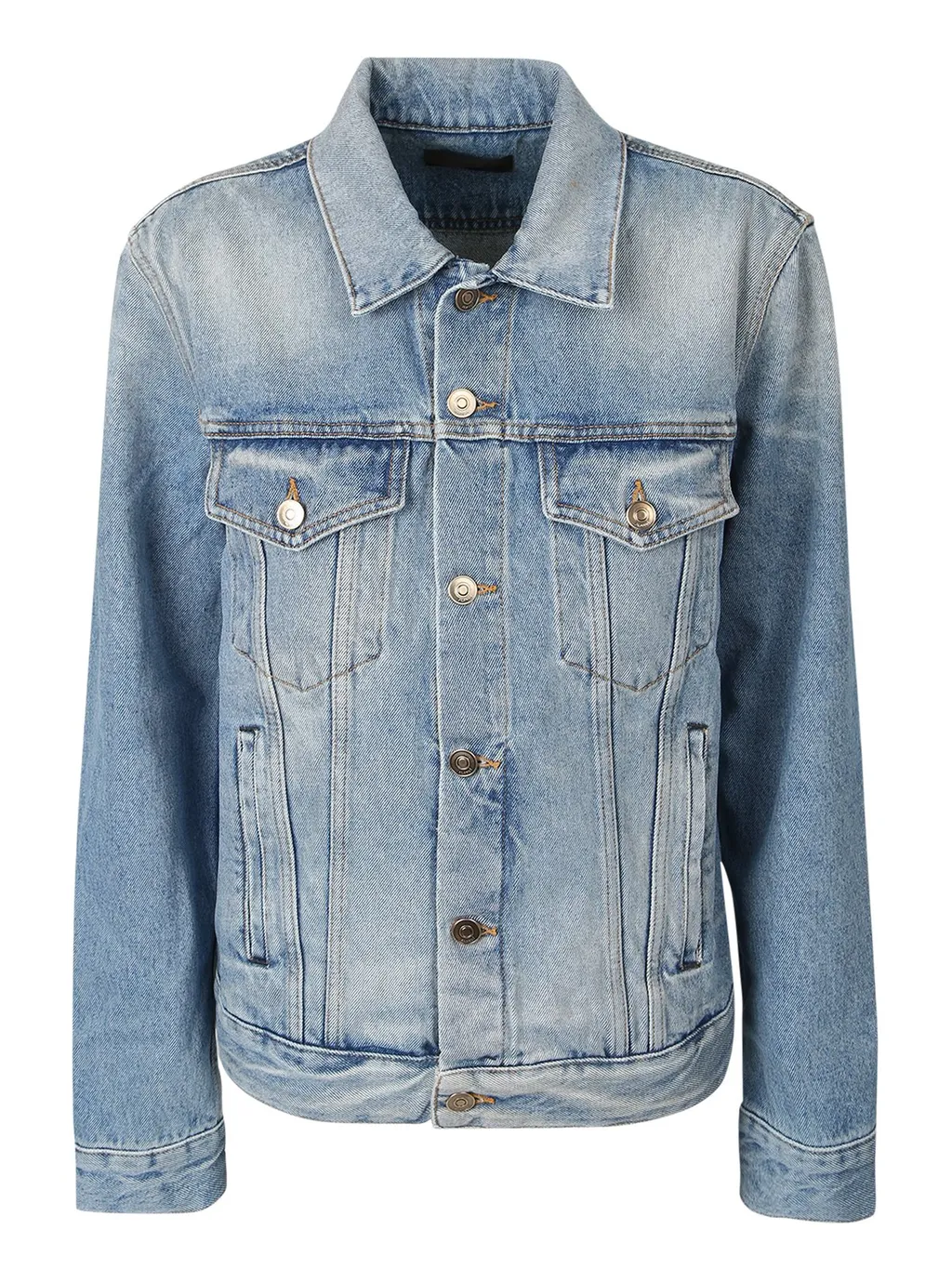 Crochet-Panel Buttoned Denim Jacket