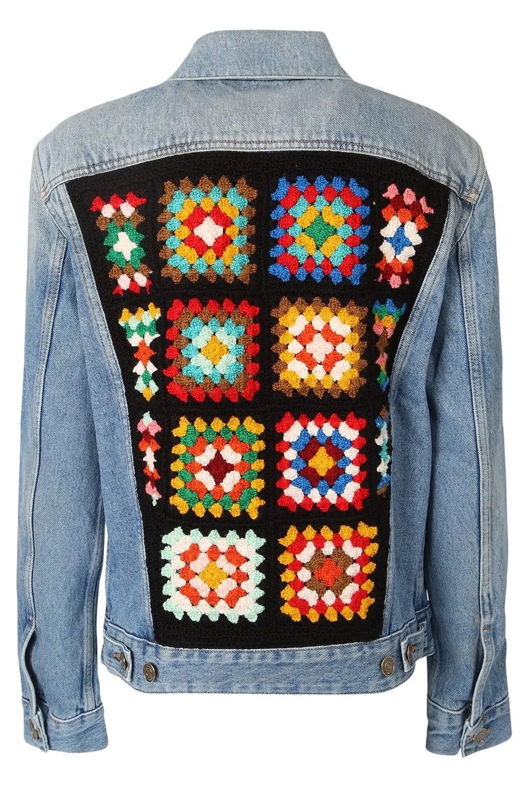 Crochet-Panel Buttoned Denim Jacket