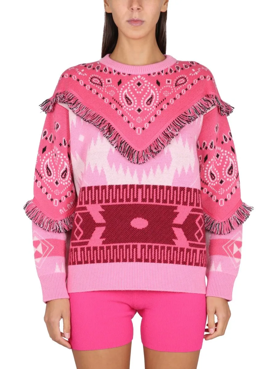 Jacquard Patches Detail Knit Sweater