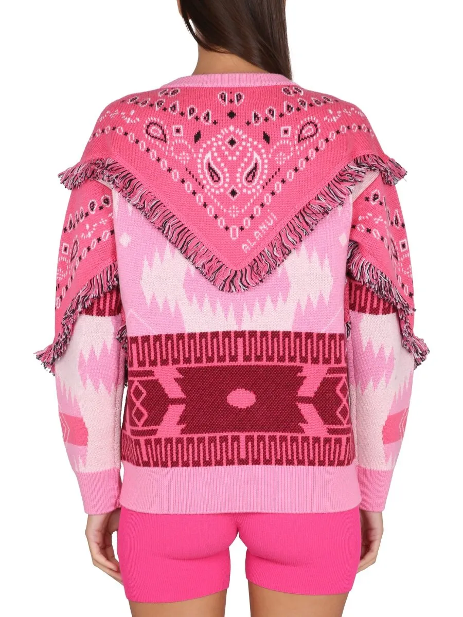 Jacquard Patches Detail Knit Sweater