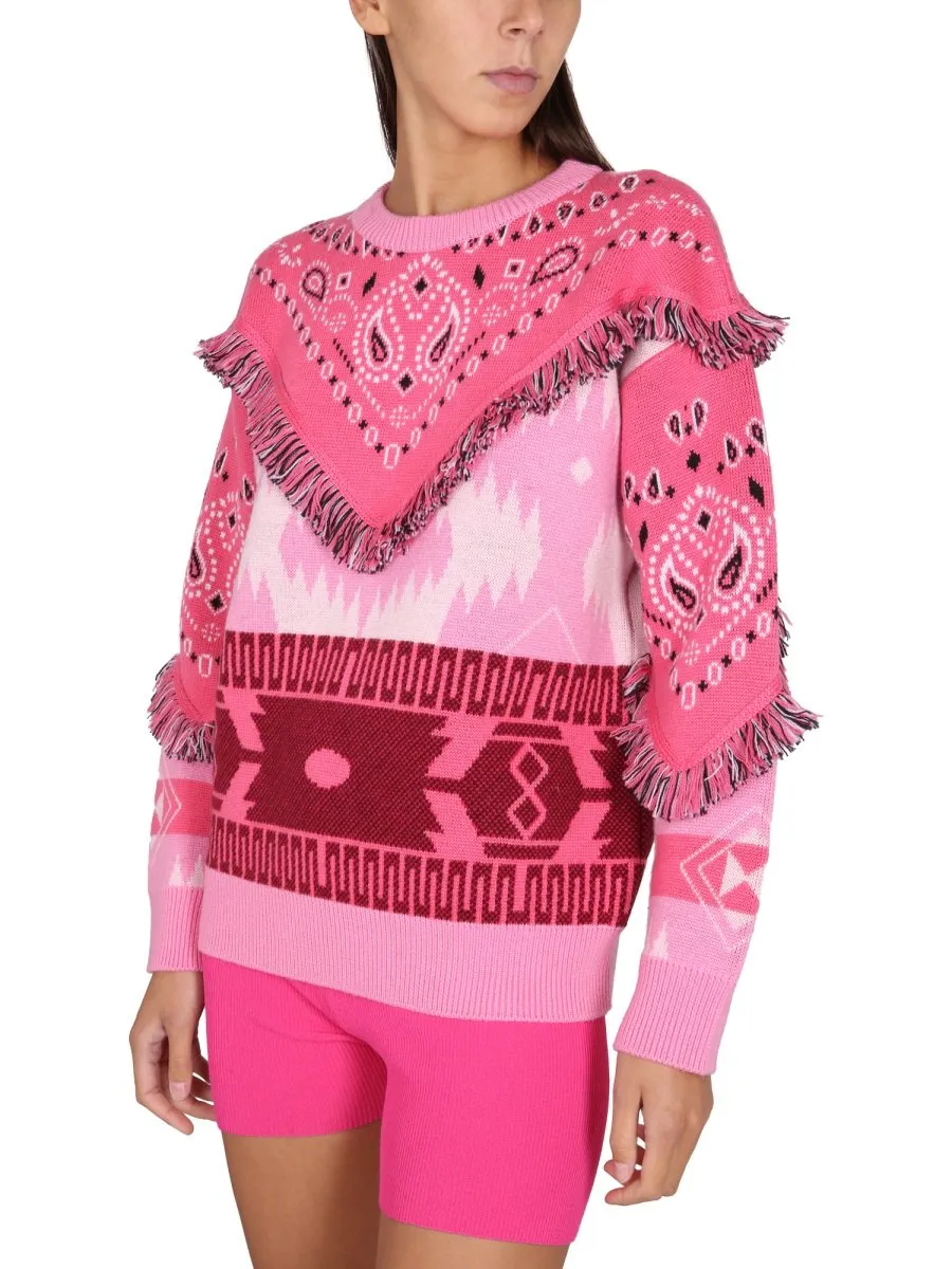 Jacquard Patches Detail Knit Sweater