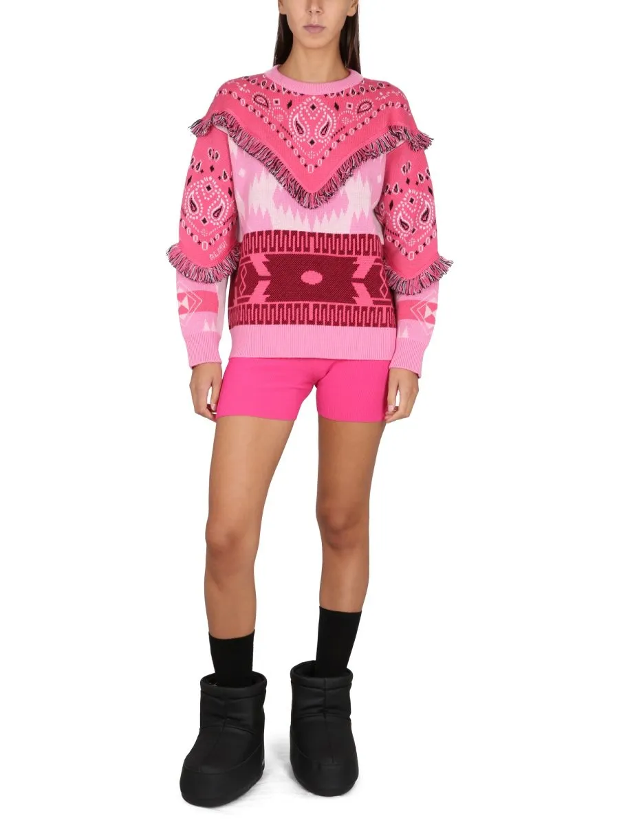 Jacquard Patches Detail Knit Sweater