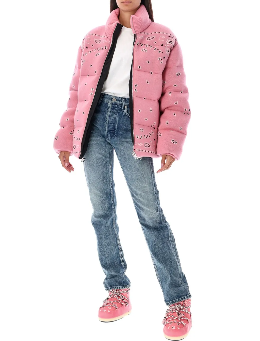 Bandana-Printed Zipped Puffer Jacket