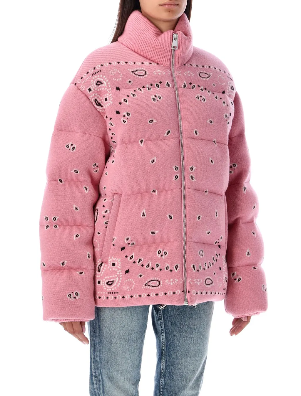 Bandana-Printed Zipped Puffer Jacket