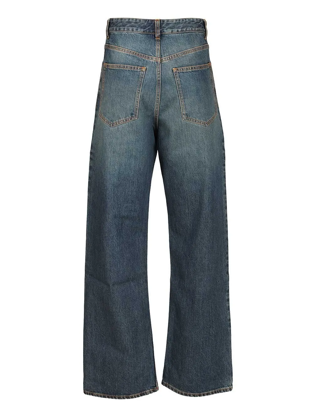 Contrast-Stitch Straight Leg Jeans