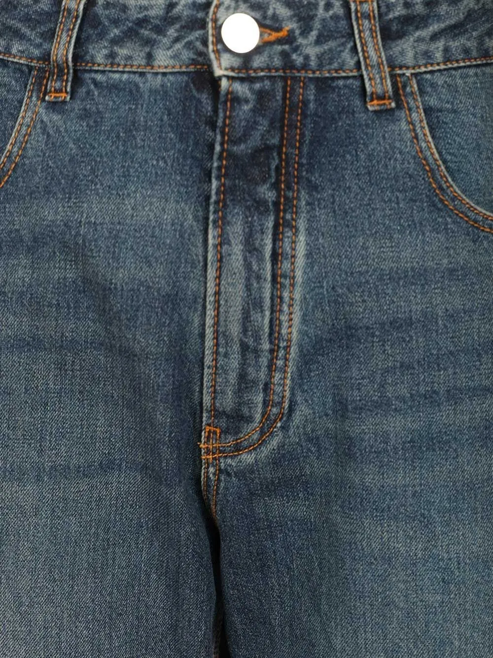 Contrast-Stitch Straight Leg Jeans