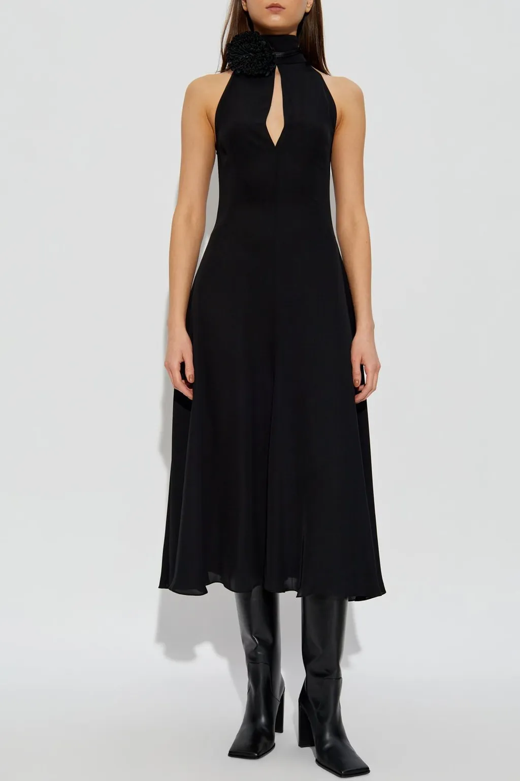 High-Neck Sleeveless Midi Dress
