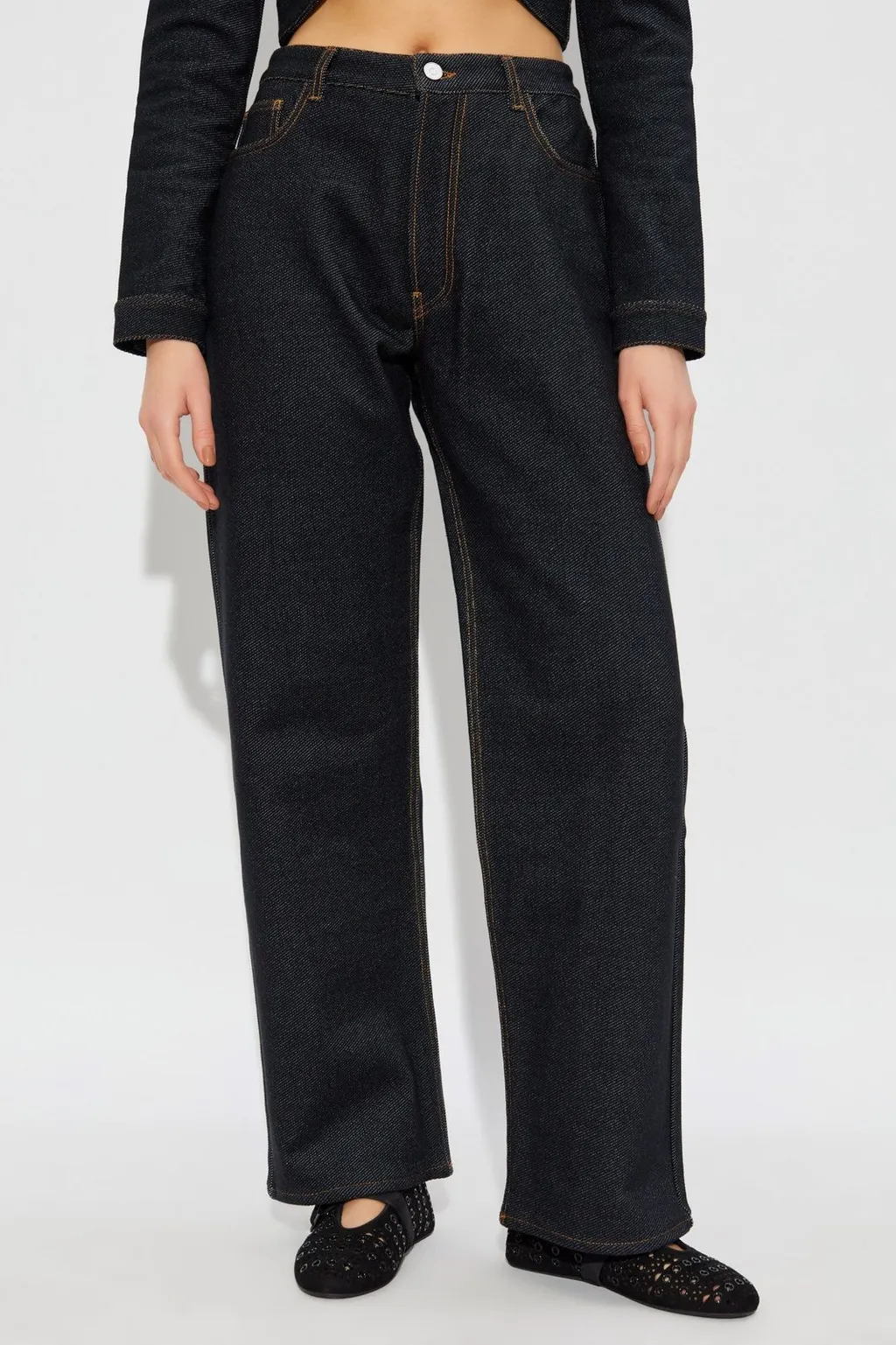 Low-Waisted Knit Denim Pants