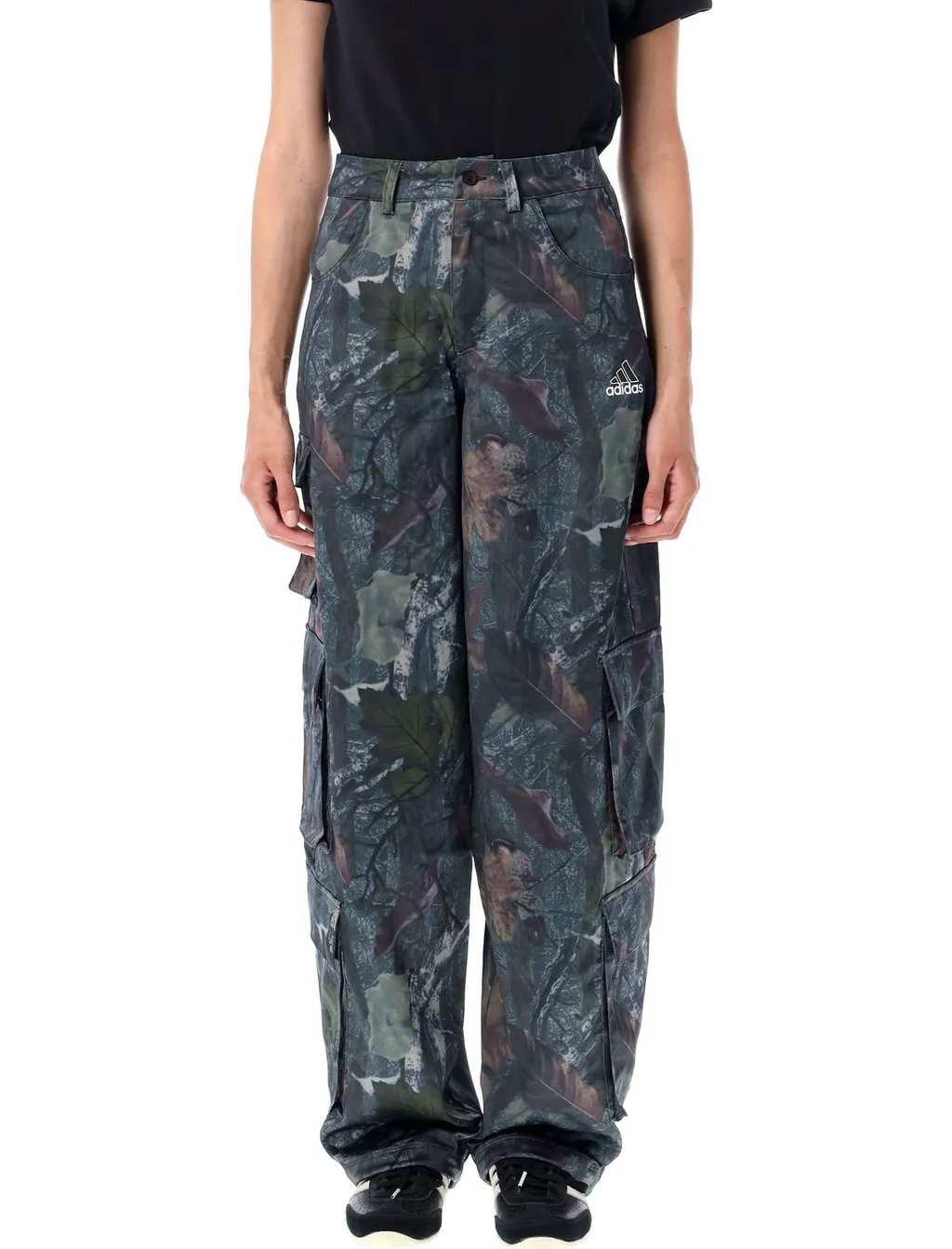 Leaf Camo Print Satin Cargo Pants