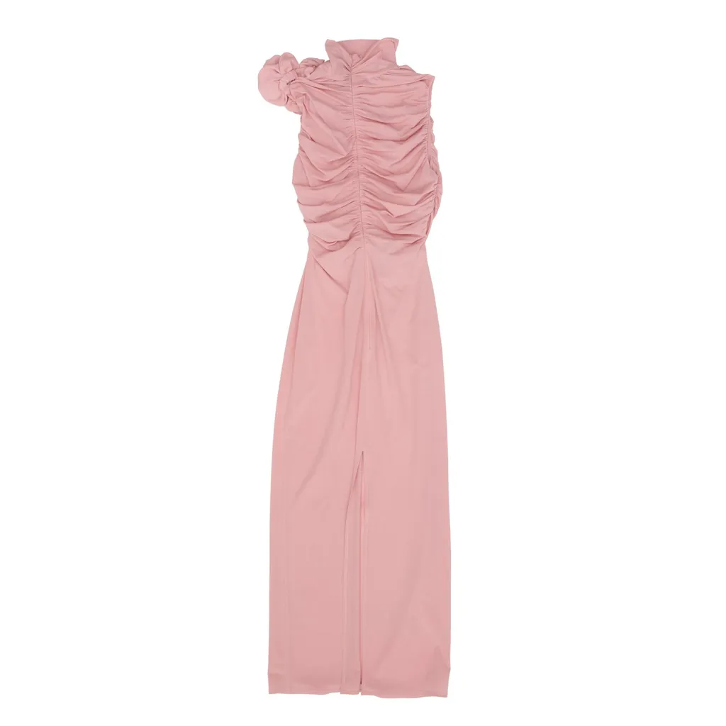 Brooch Detailed Ruched Midi Dress