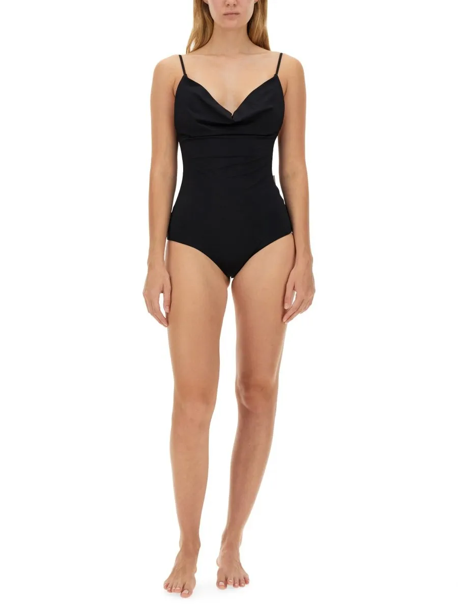 Draped Scoop Neck Swimsuit