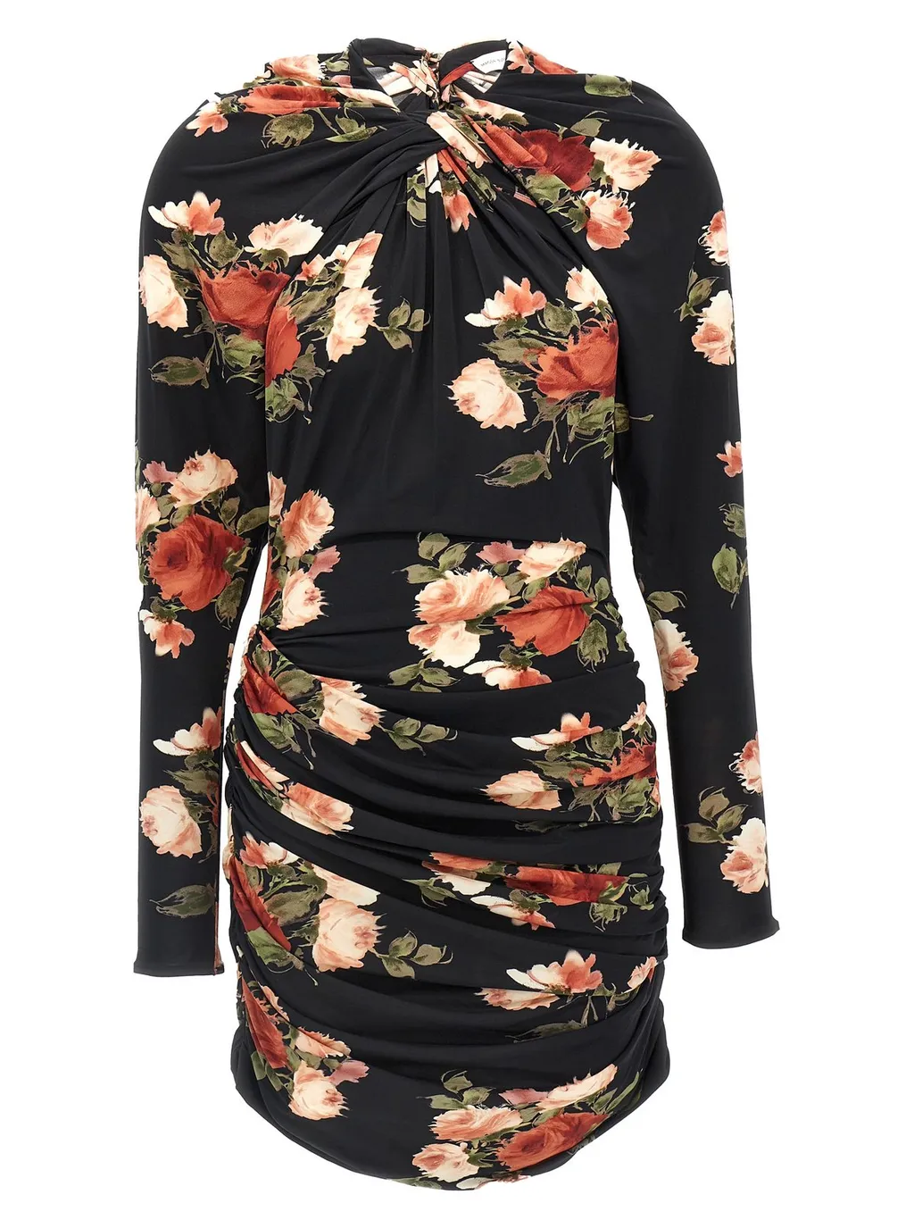 Floral-Printed Draped Mini Dress
