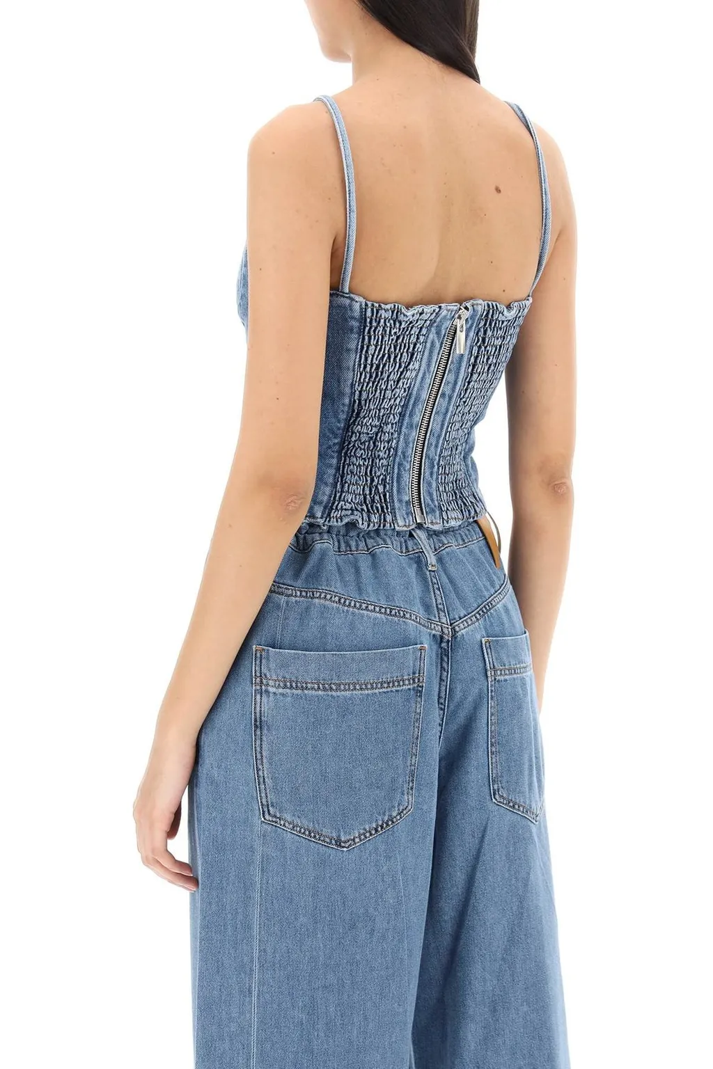 Corset Cropped Denim Tank Top