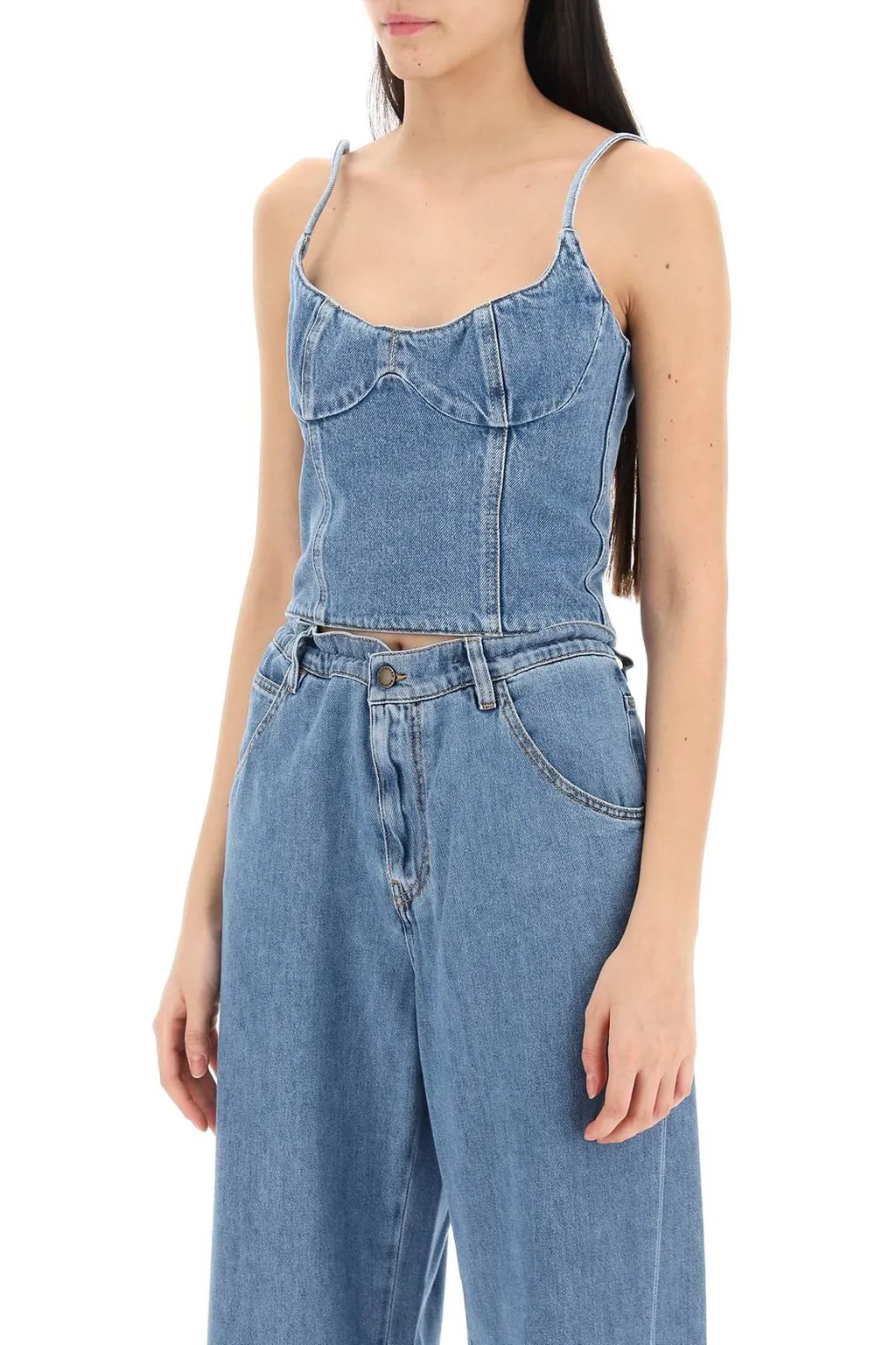 Corset Cropped Denim Tank Top