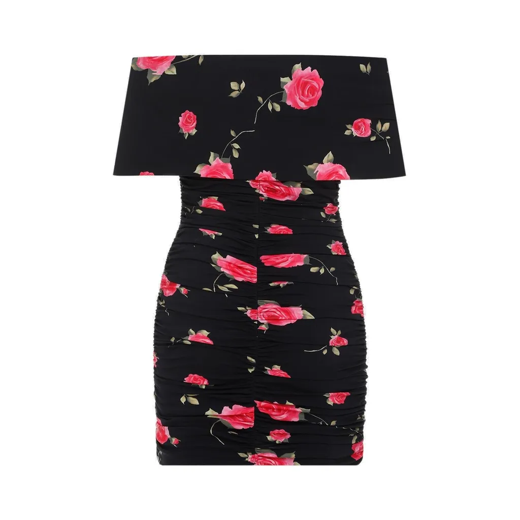 Floral Printed V-Neck Ruched Dress
