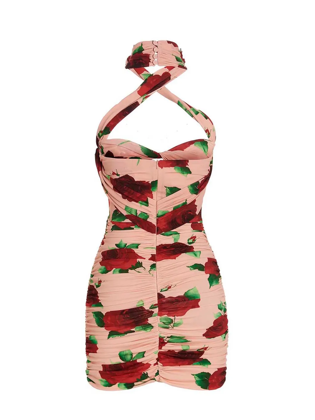 Floral-Printed Cut-Out Halterneck Mini Dress