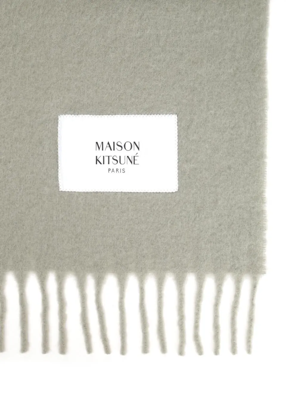 Logo Patch Fringed Knit Scarf