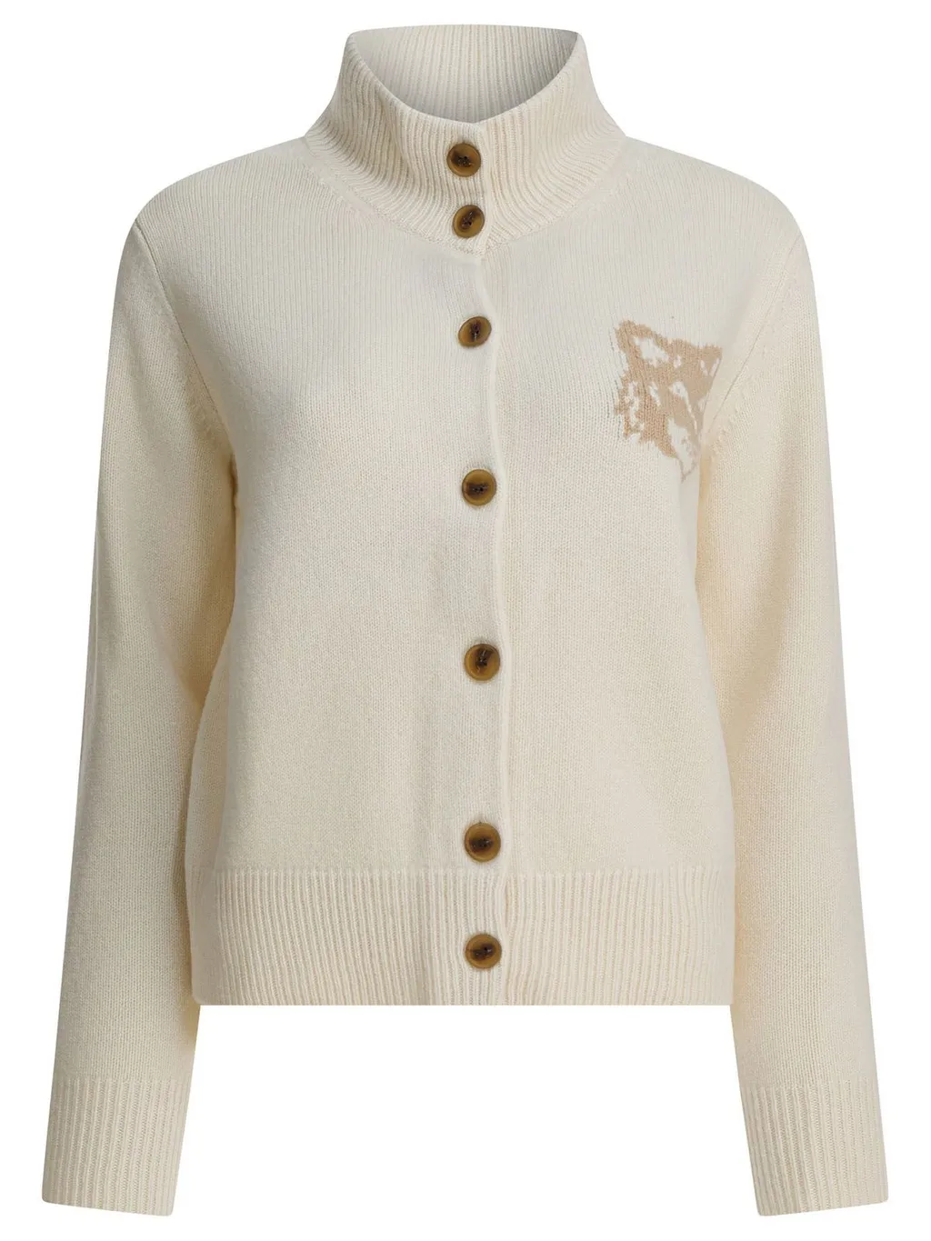 Fox Head Intarsia High-Neck Cardigan