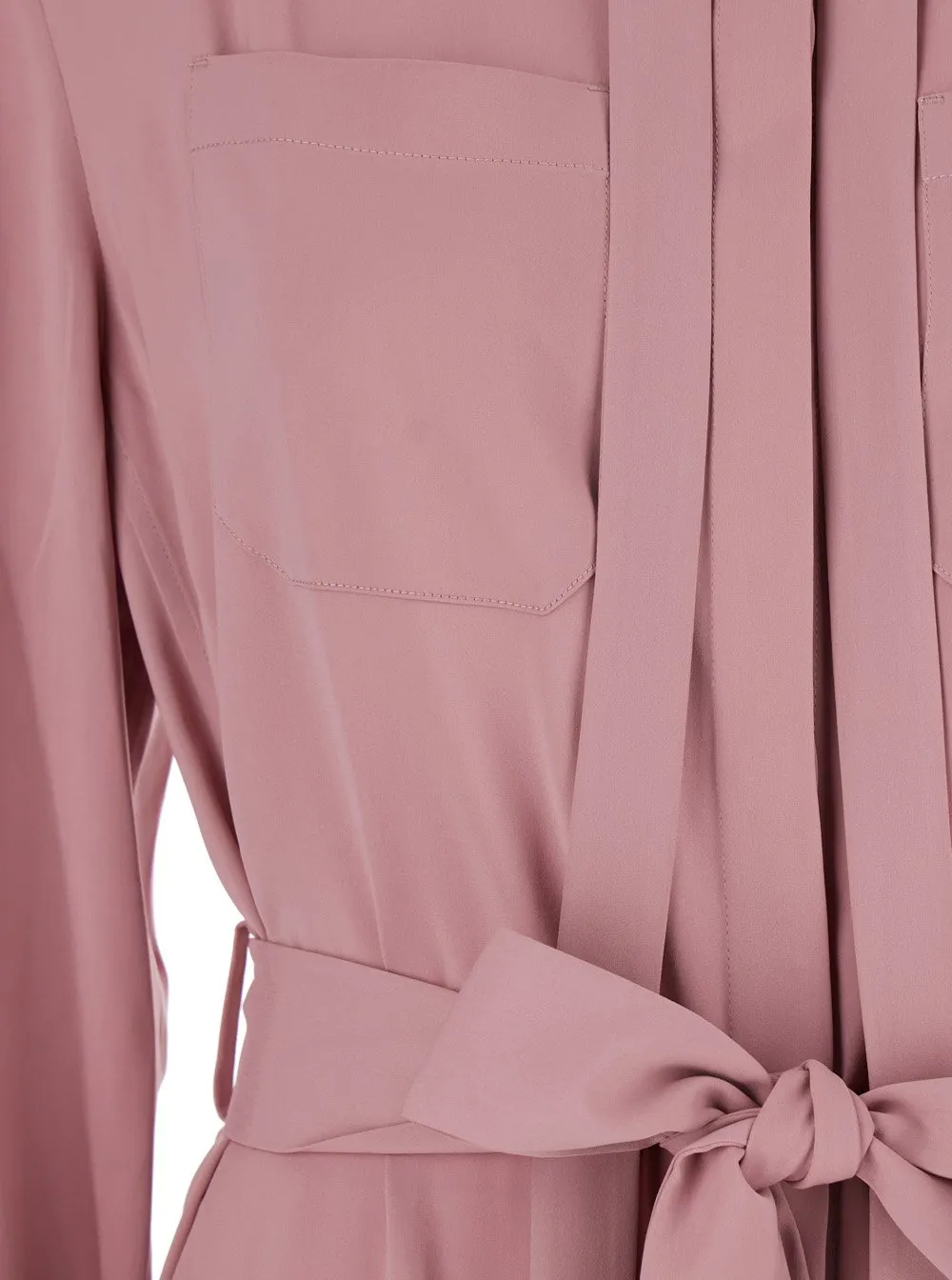 Tied-Neck Belted Midi Shirt Dress