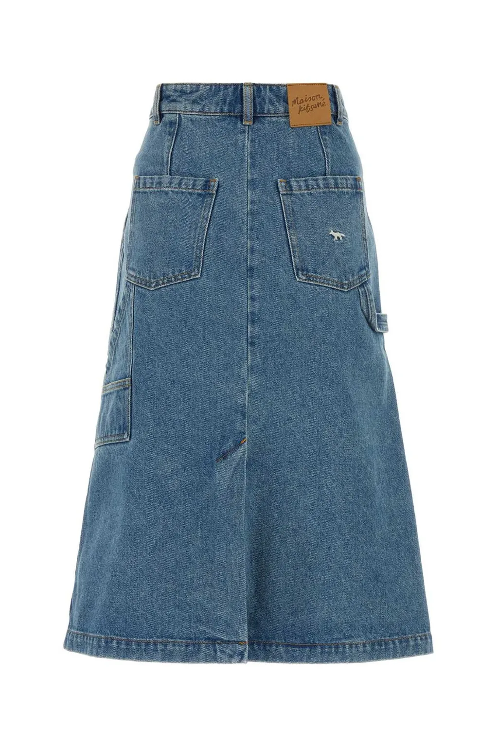 Logo-Embroidered A-Line Denim Midi Skirt