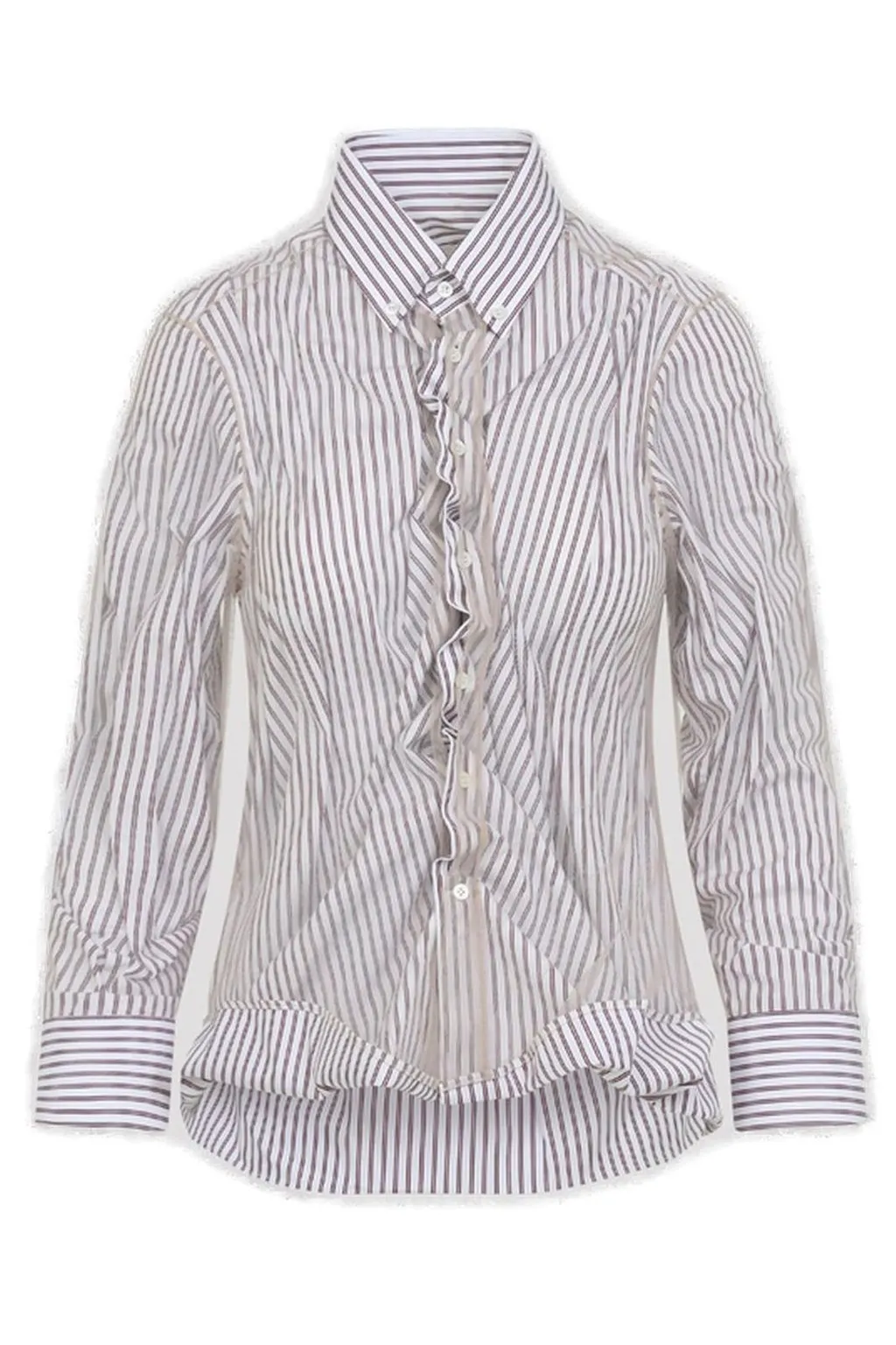 Striped Ruffled Long-Sleeve Shirt