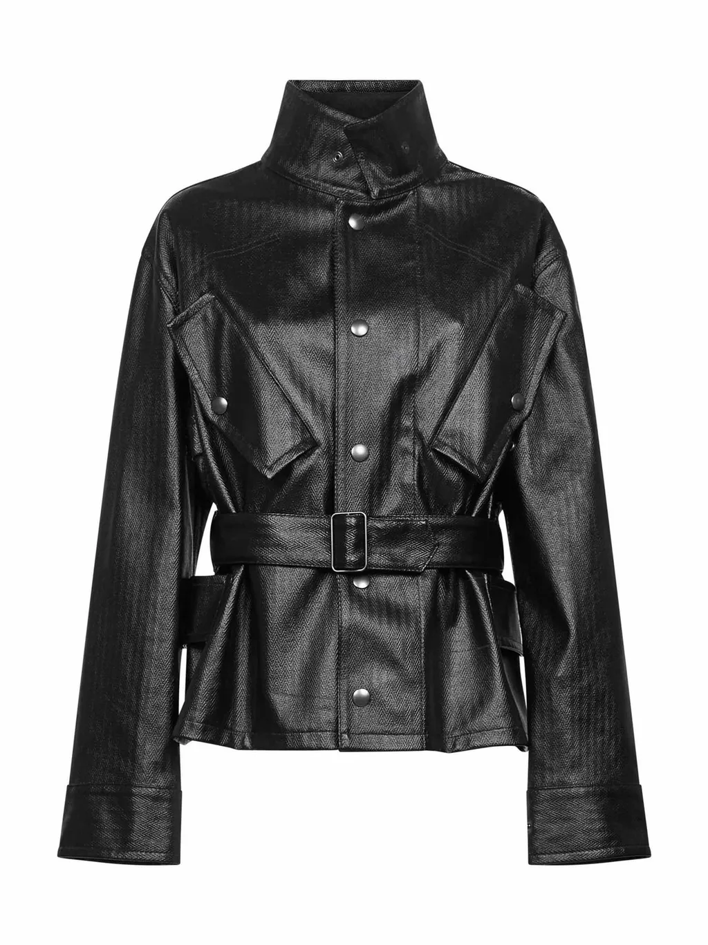 Stand Up Collar Belted Jacket