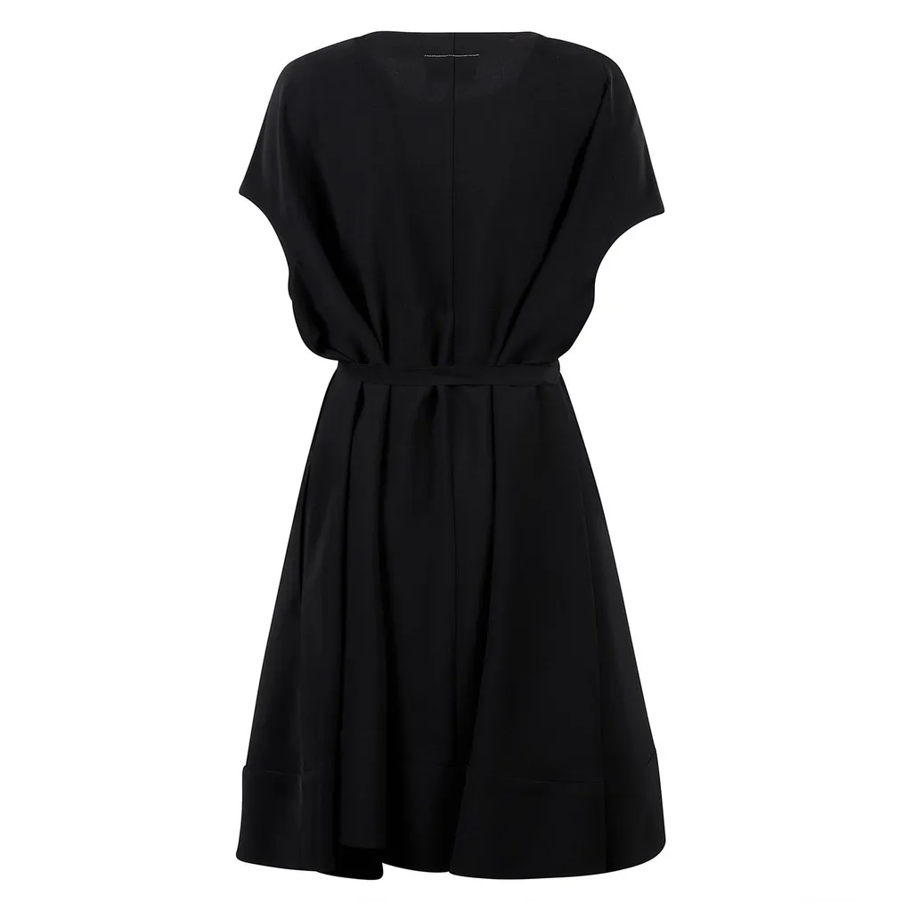 Tie-Fastened Crewneck Midi Dress