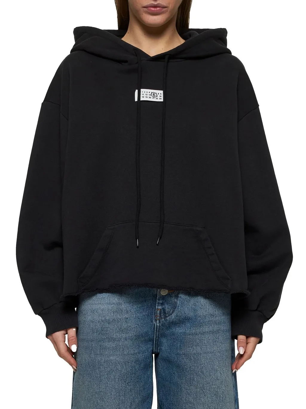 Numbers-Motif Drawstring Hoodie