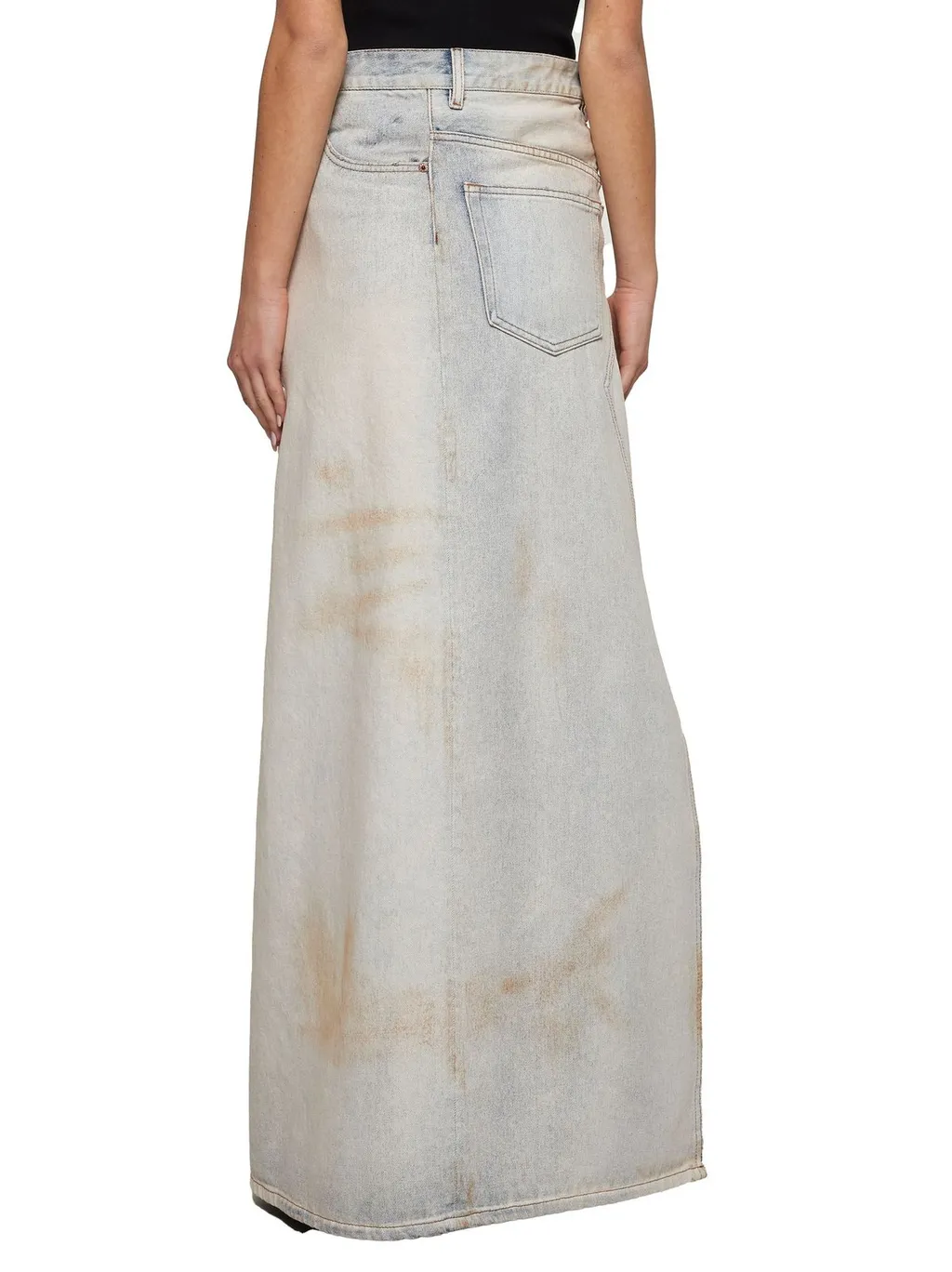 Logo-Patch Distressed Denim Midi Skirt