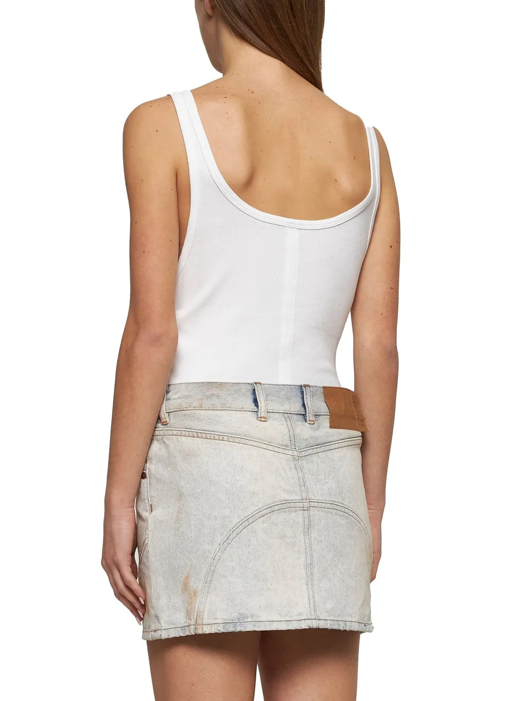 Logo-Patch Distressed Denim Mini Skirt