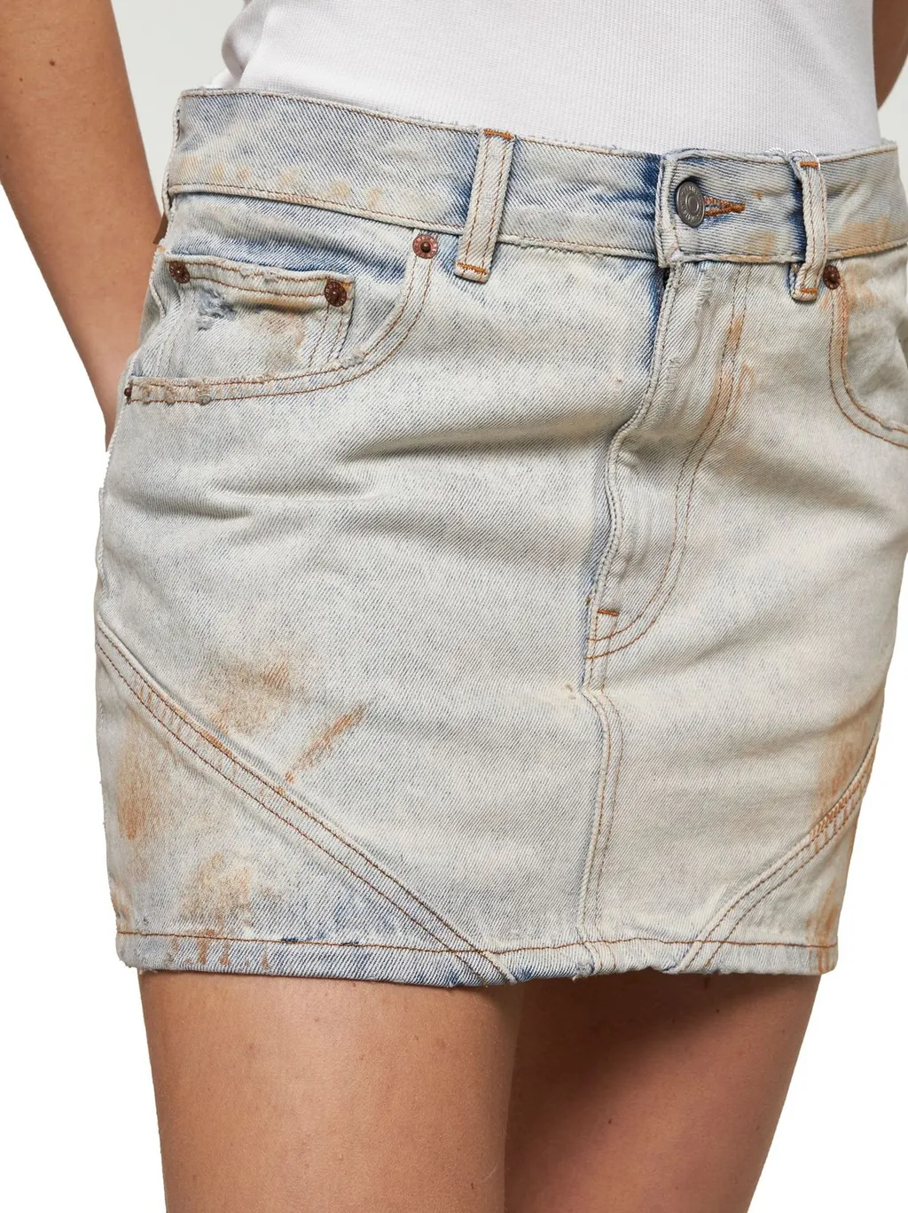 Logo-Patch Distressed Denim Mini Skirt