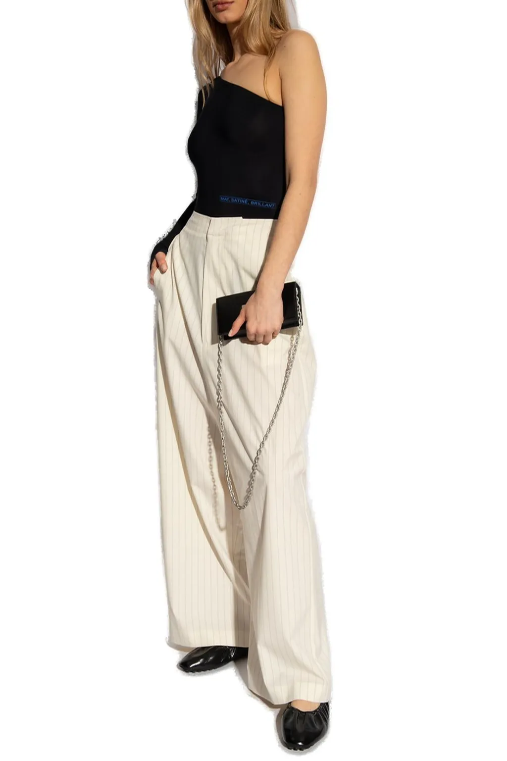 High-Waist Pinstriped Wide-Leg Trousers