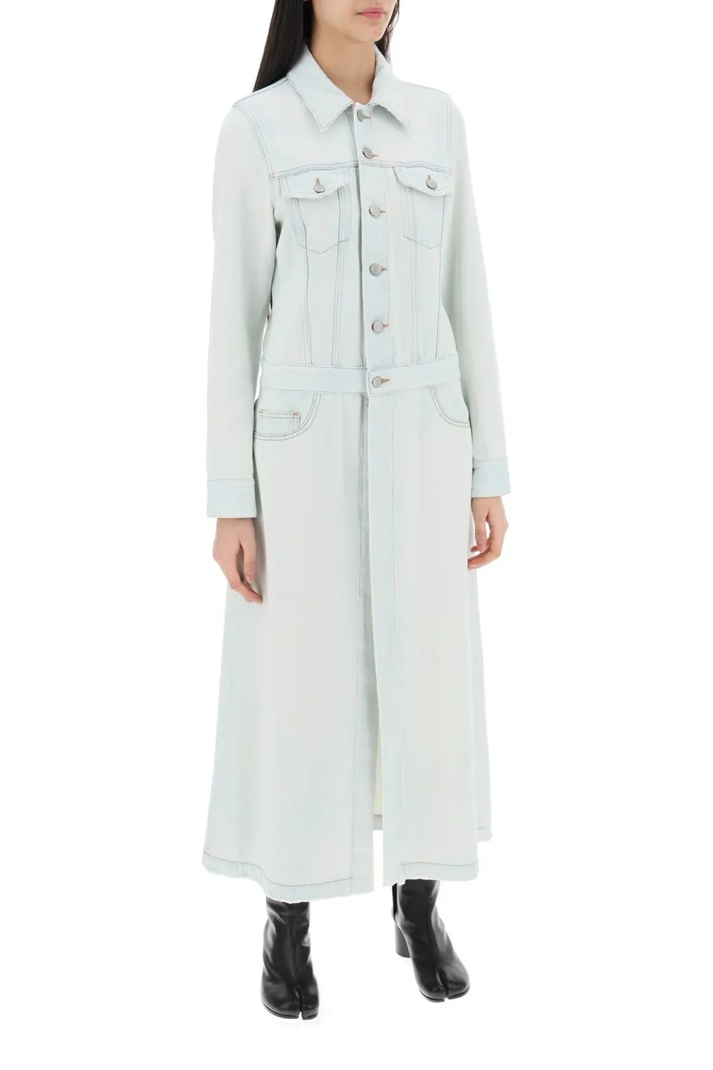 Denim Long-Sleeved Midi Dress
