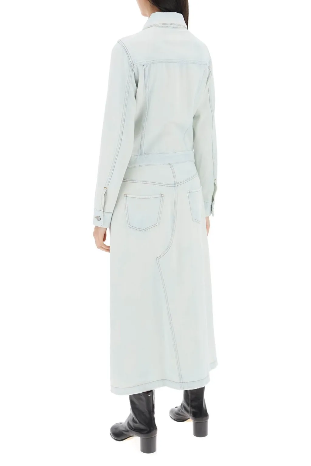 Denim Long-Sleeved Midi Dress