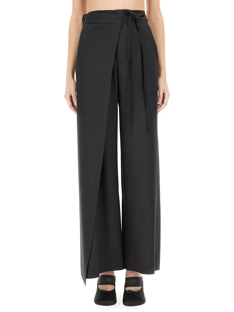 Tie-Fastened Flared Trousers