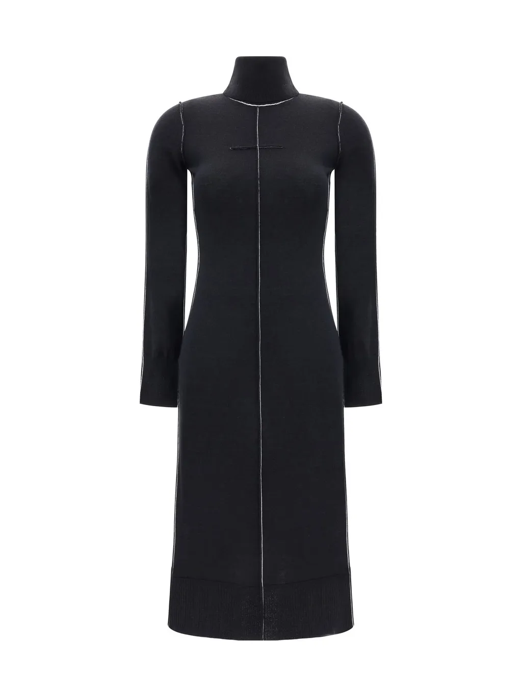 High Neck Long Sleeved Midi Dress