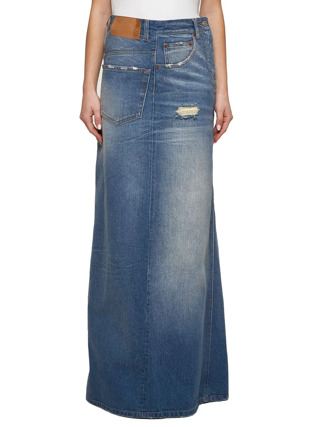 Distressed Denim Maxi Skirt