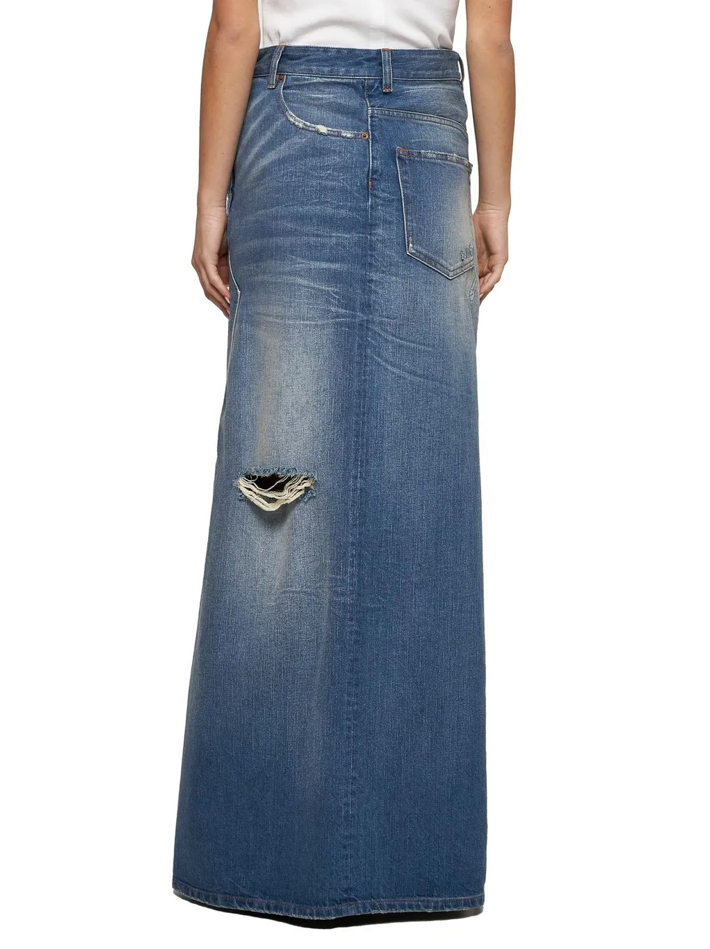 Distressed Denim Maxi Skirt