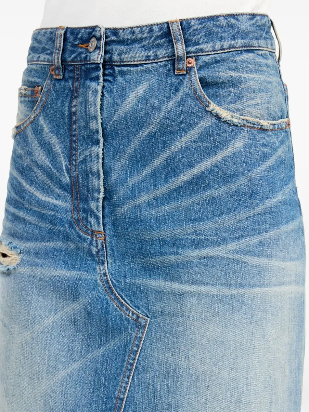 Distressed Denim Maxi Skirt