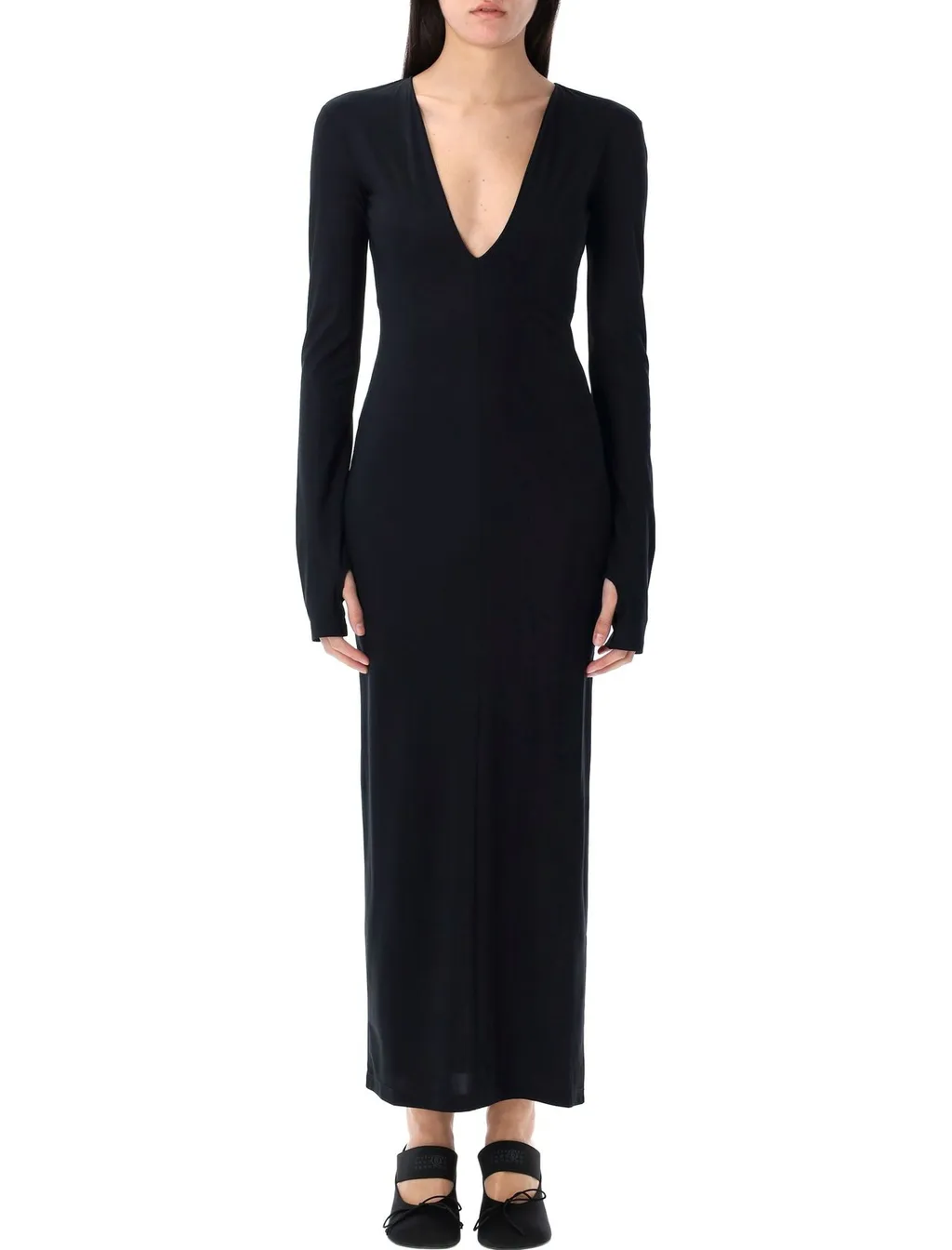 V-Neck Long-Sleeved Dress