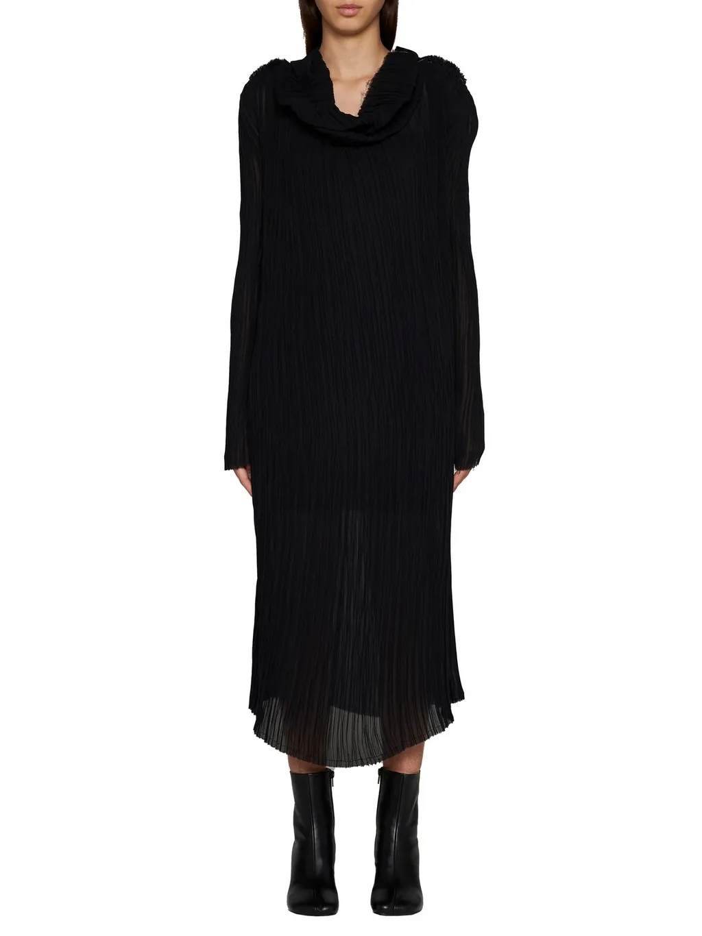 Pleated Long-Sleeved Dress