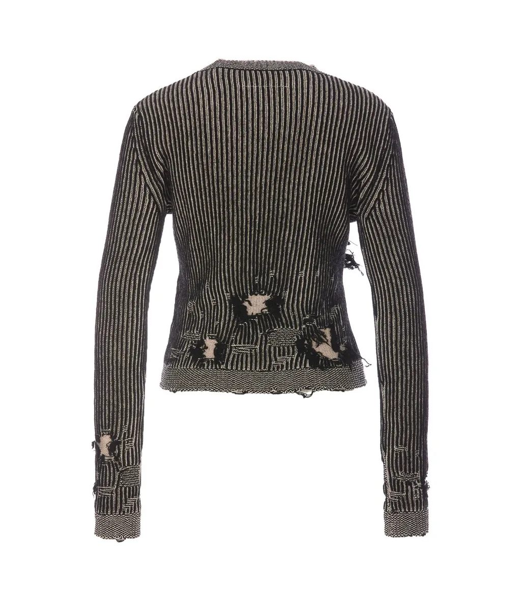 Crewneck Distressed-Effect Knitted Jumper