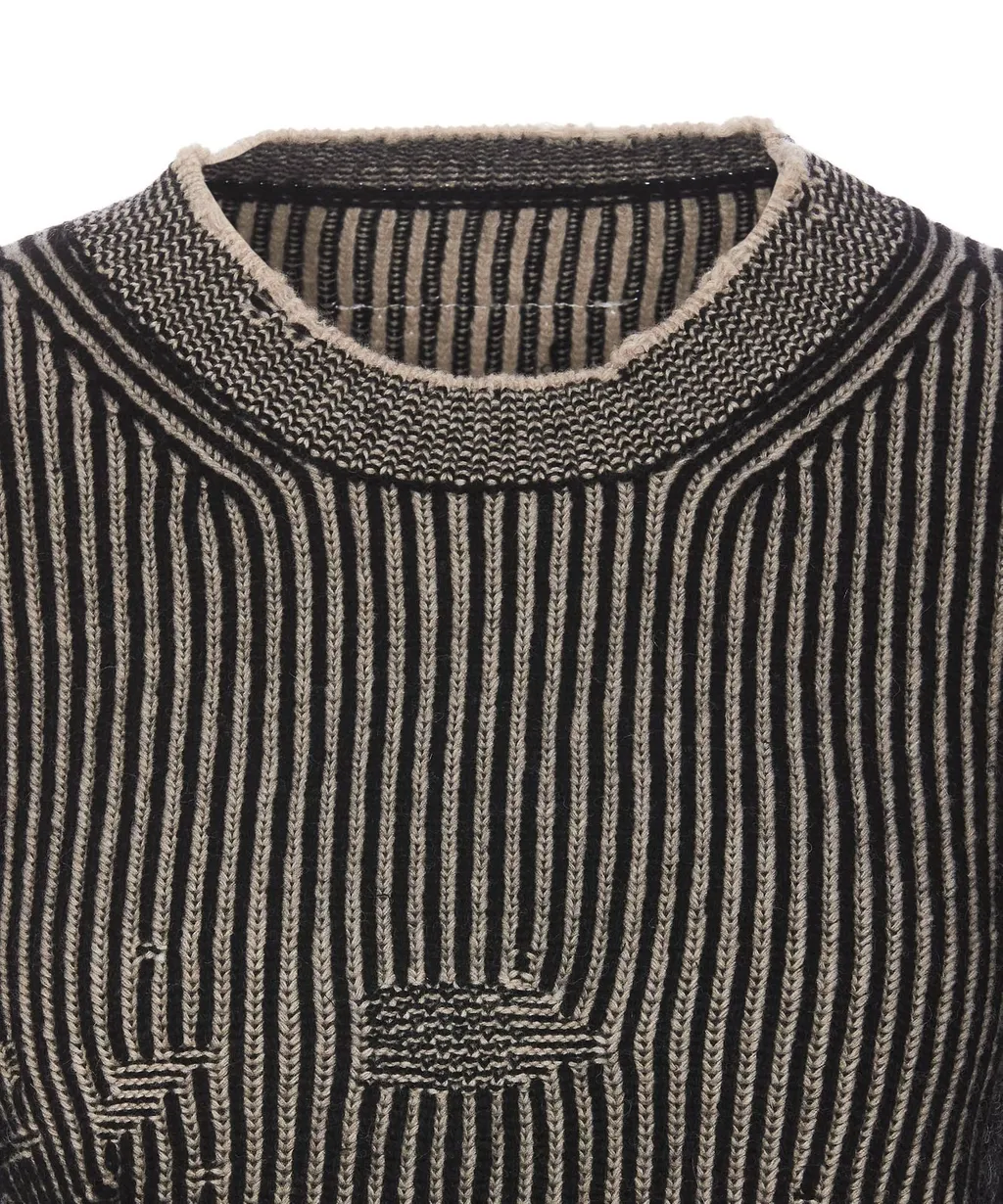Crewneck Distressed-Effect Knitted Jumper