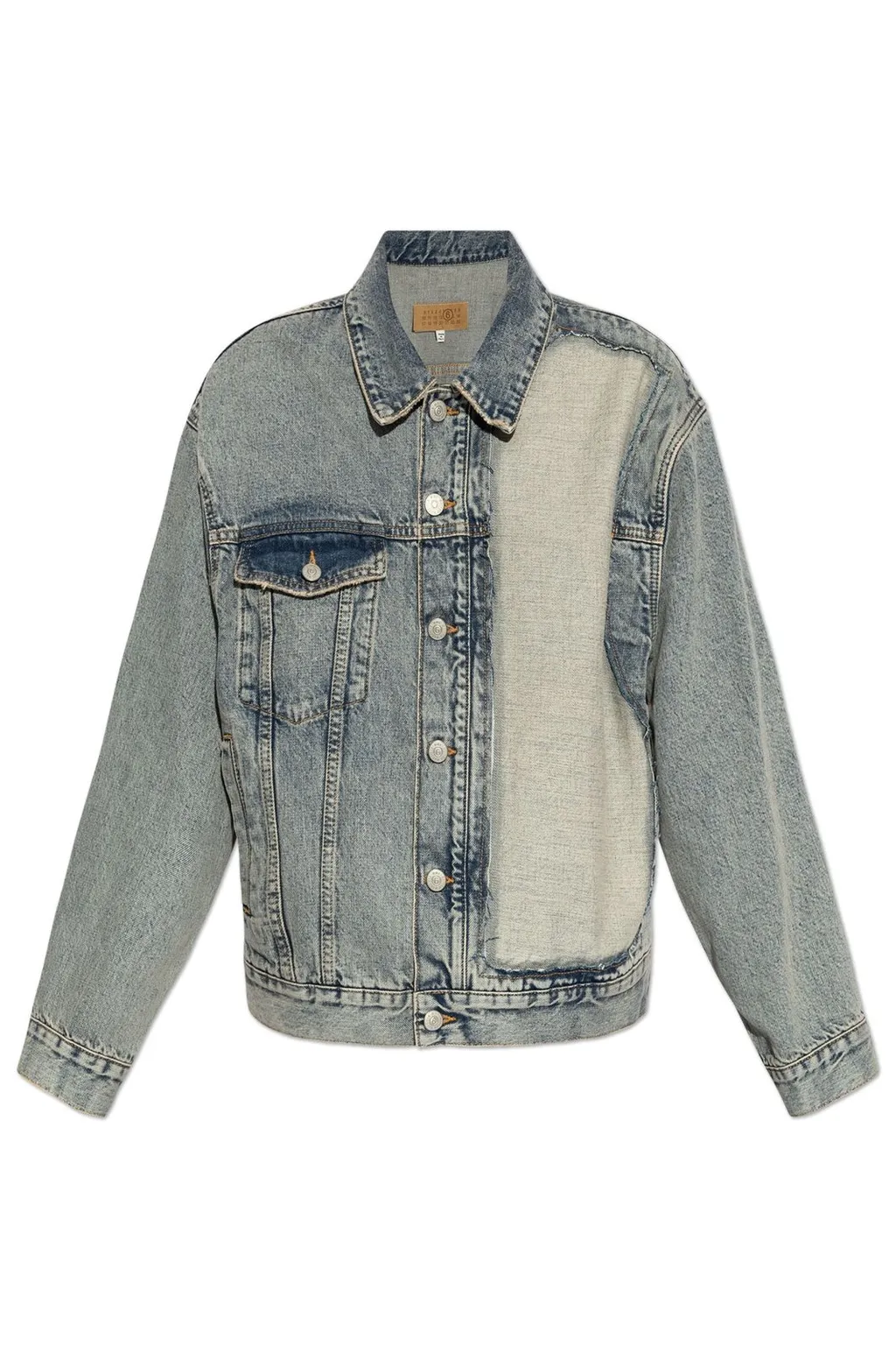 Distressed-Effect Button-Up Denim Jacket