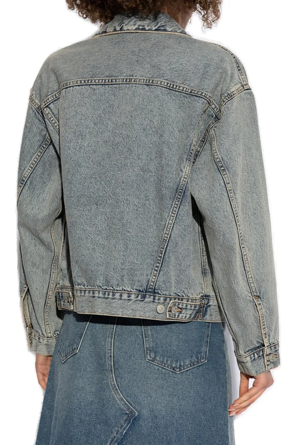 Distressed-Effect Button-Up Denim Jacket