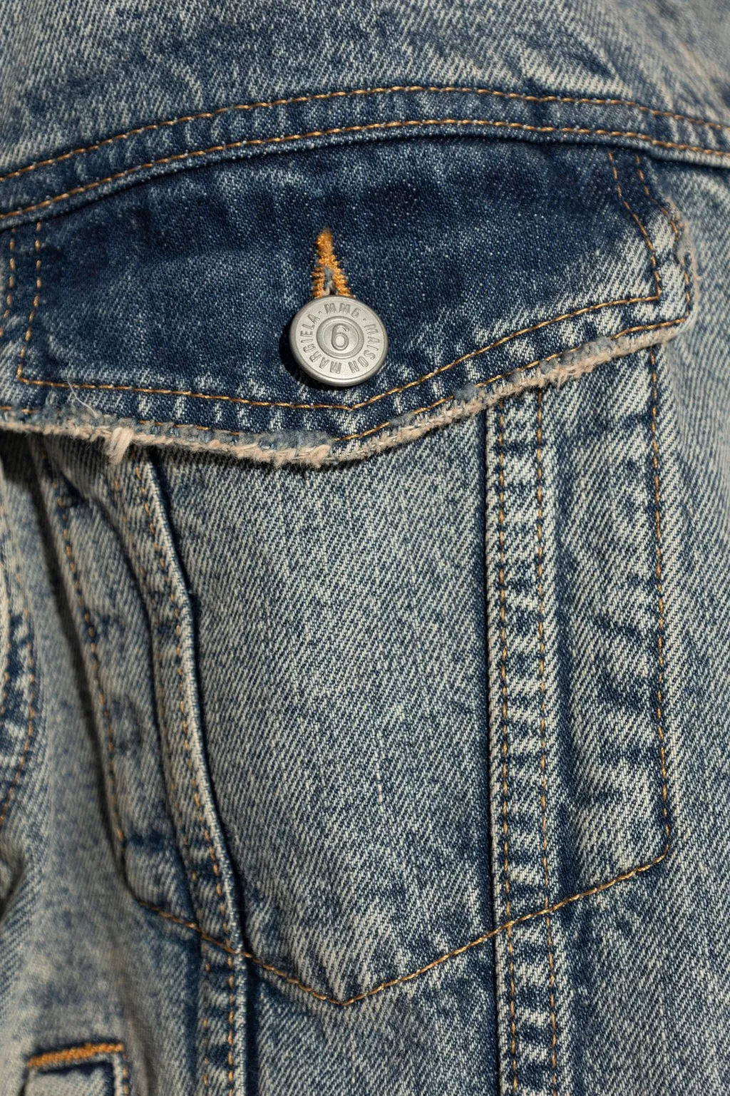 Distressed-Effect Button-Up Denim Jacket