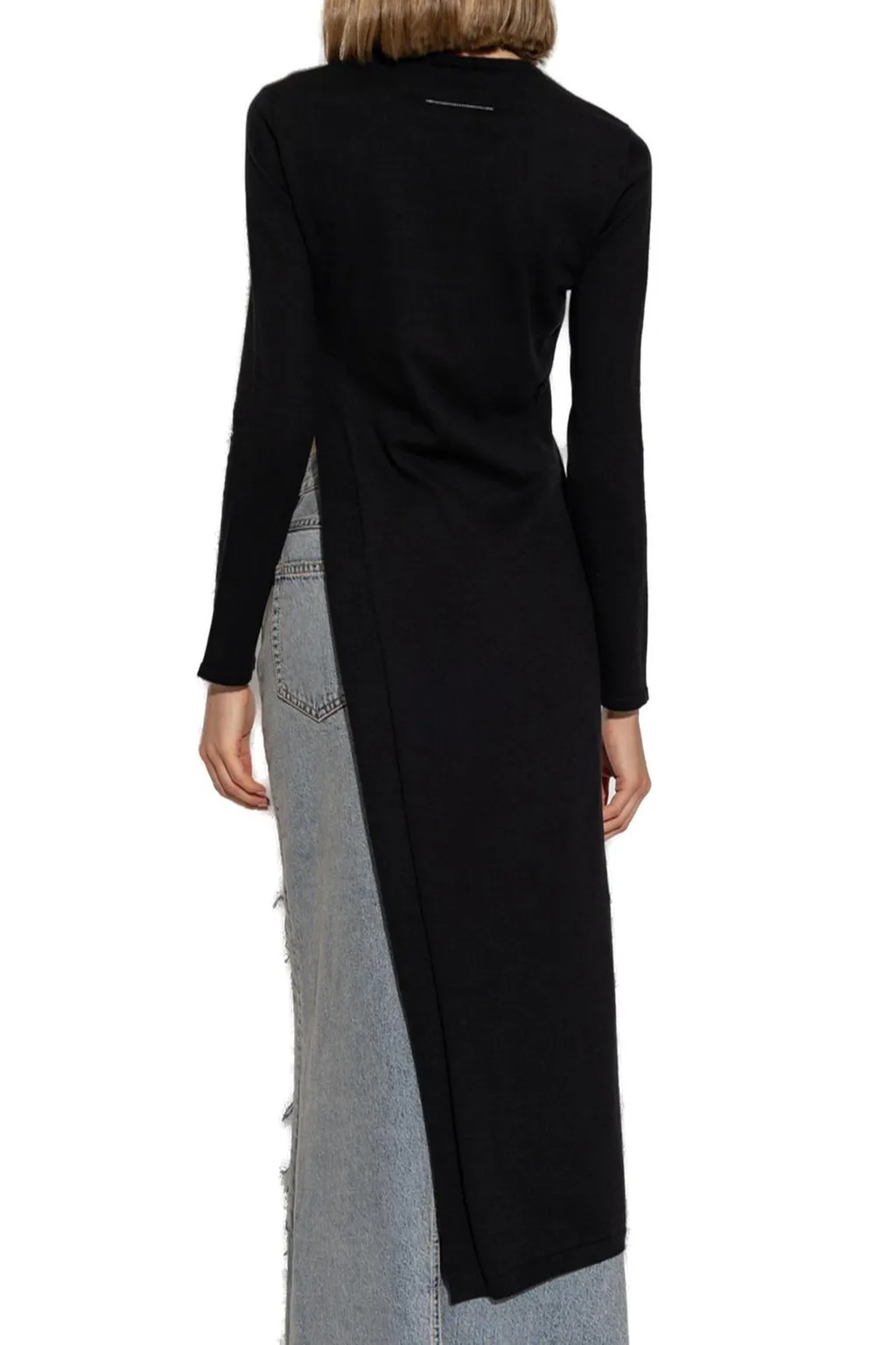 Slit-Detailed Long Knitted Top