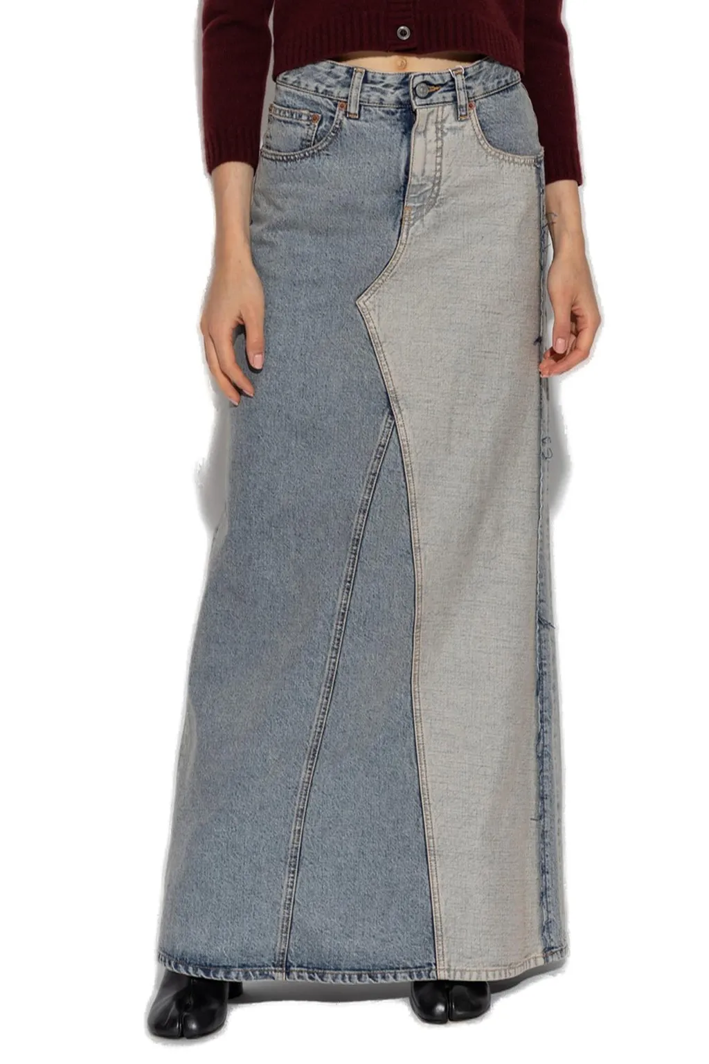 Logo-Patch Slit Denim Maxi Skirt