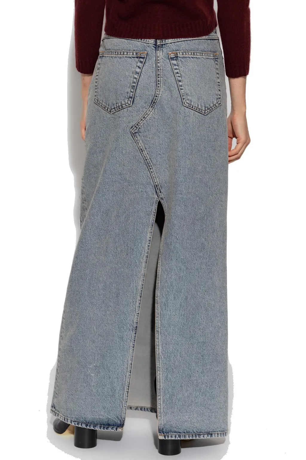 Logo-Patch Slit Denim Maxi Skirt