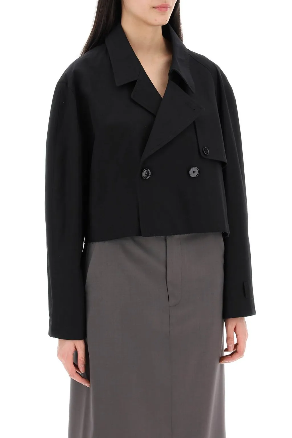 Double-Breasted Raw-Cut Cropped Jacket